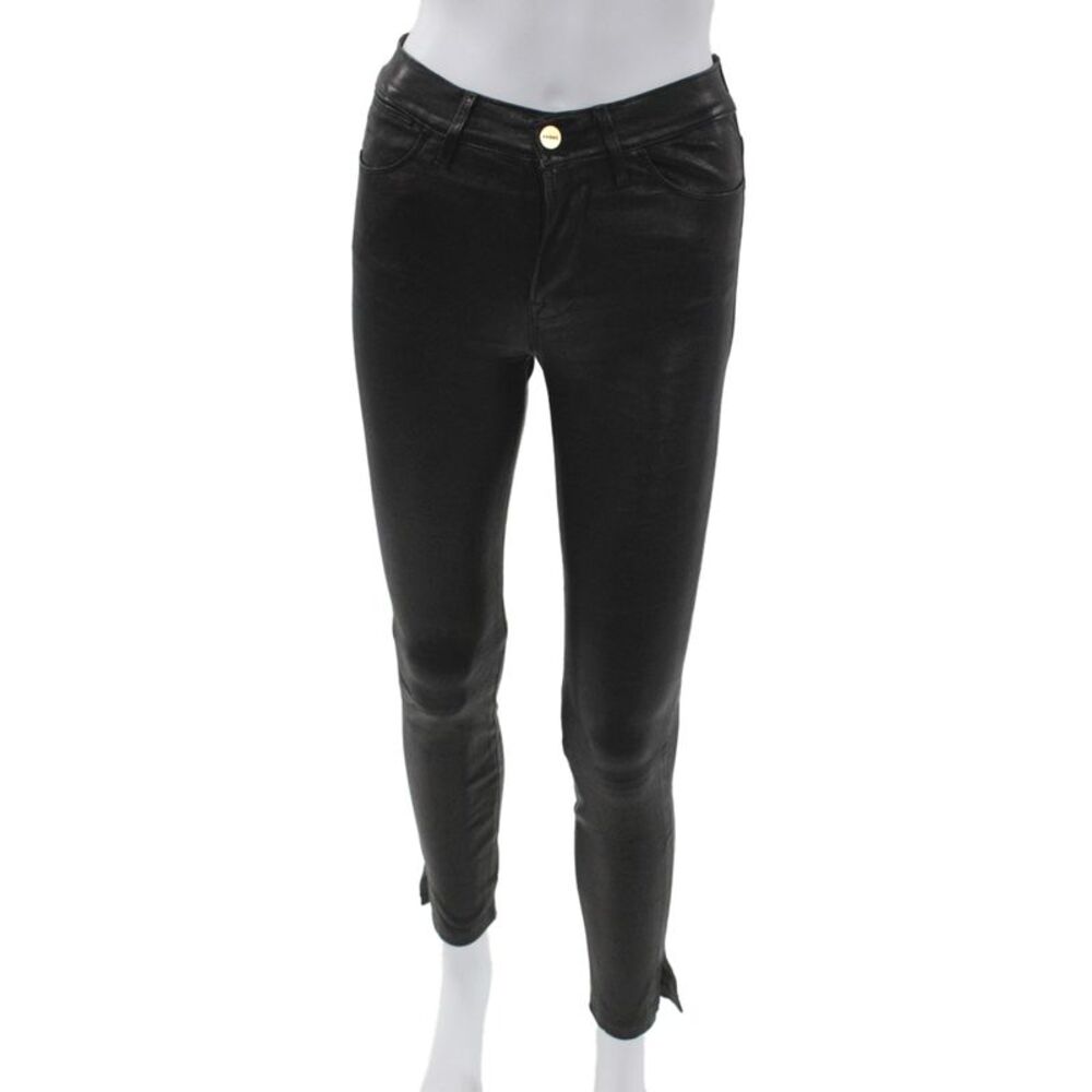Frame Denim Womens Ankle Lamb Leather Biker Pants Black Size 24